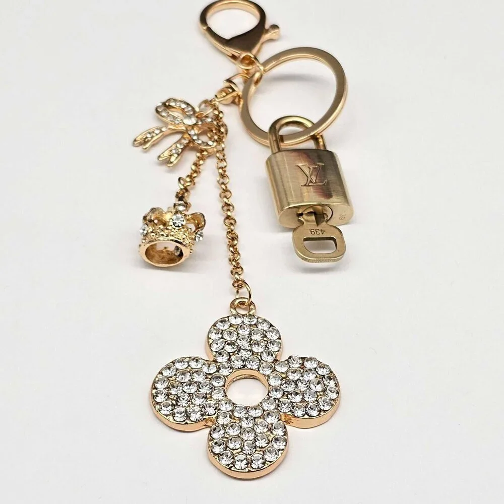 LV Gold Padlock 🔑 Authentic Louis Vuitton Charm + Unbranded Flower Keychain